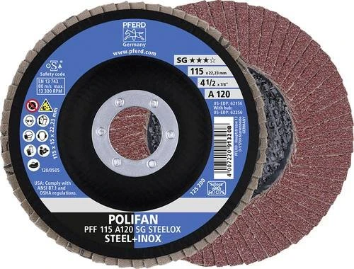 Pferd PFF 115 A 120 SG STEELOX POLIFAN Fächerschleifscheibe K120, 115x22.23mm, 10 Stück