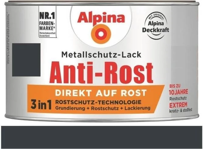 Alpina Farben Metallschutz-Lack Anti-Rost außen anthrazit matt grau, 300ml