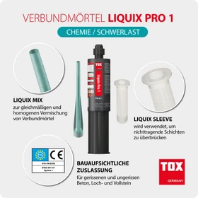 TOX Liquix Pro 1 Verbundmörtel, 150ml (2x Statikmischer Liquix Mix + 4x Siebhülse Liquix Sleeve)