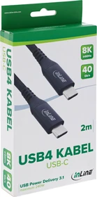 InLine USB4 Kabel, 40Gb/s, 8K60Hz, 240W PD, USB-C Stecker auf USB-C Stecker, schwarz, ummantelt, 2m (35902A)