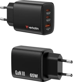 Verbatim Essentials GaN Wandladegerät EU Plug 65W 3-Port schwarz