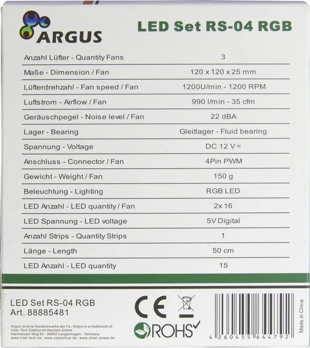 Inter-Tech Argus RS-04, LED-Steuerung, Fernbedienung, LED-Strip, 120mm, 3er-Pack