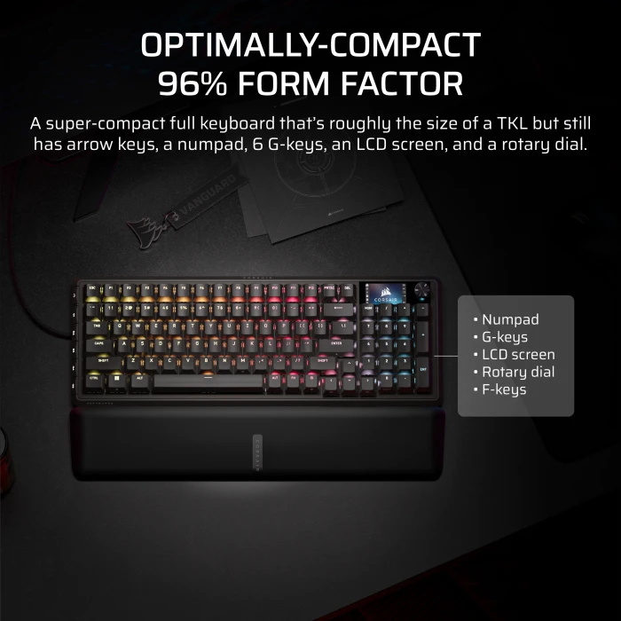 Corsair Vanguard PRO 96 Hall Effect, schwarz, LEDs RGB, Corsair MGX Hyperdrive, USB, DE