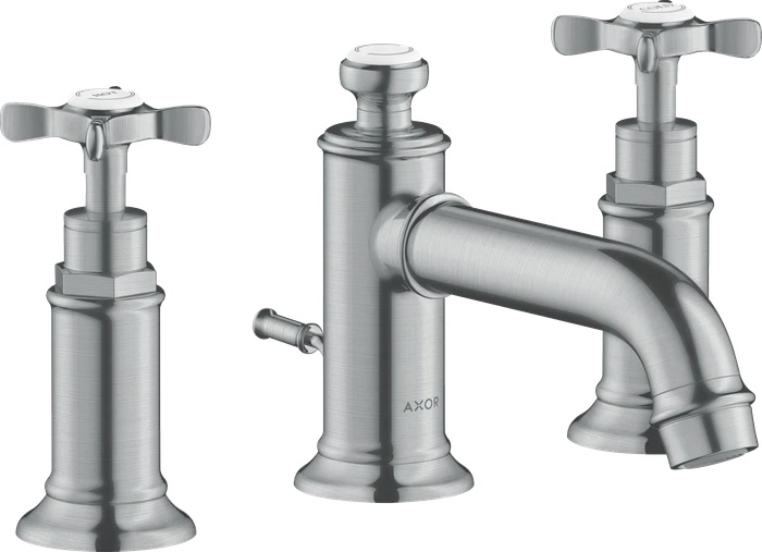 Hansgrohe Axor Montreux 3-Loch Waschtischarmatur 30 mit Kreuzgriffen und Zugstangen-Ablaufgarnitur brushed chrome