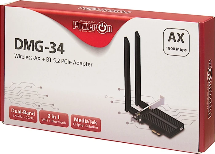 Inter-Tech PowerOn DMG-34, 2.4GHz/5GHz WLAN, Bluetooth 5.2 LE, PCIe 2.0 x1