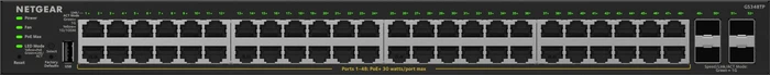 Netgear S350 Desktop Gigabit Smart Switch, 48x RJ-45, 4x SFP, 380W PoE+