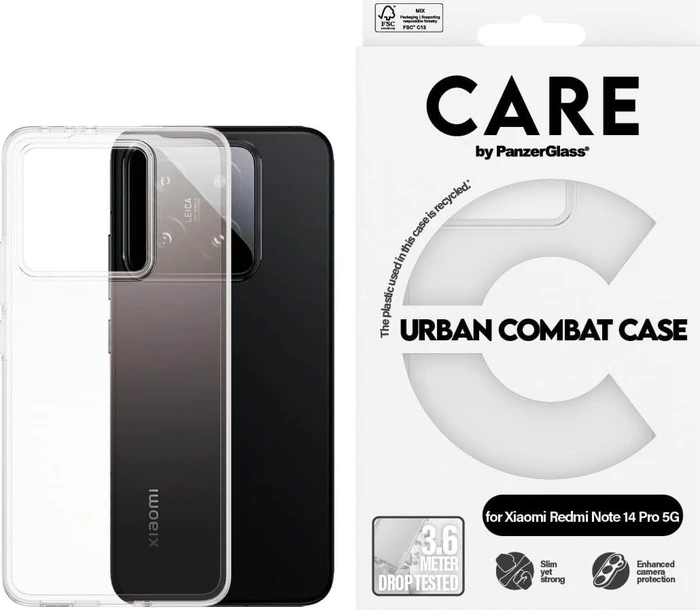PanzerGlass Care Flagship Case Urban Combat für Xiaomi Redmi Note 14 Pro 5G transparent