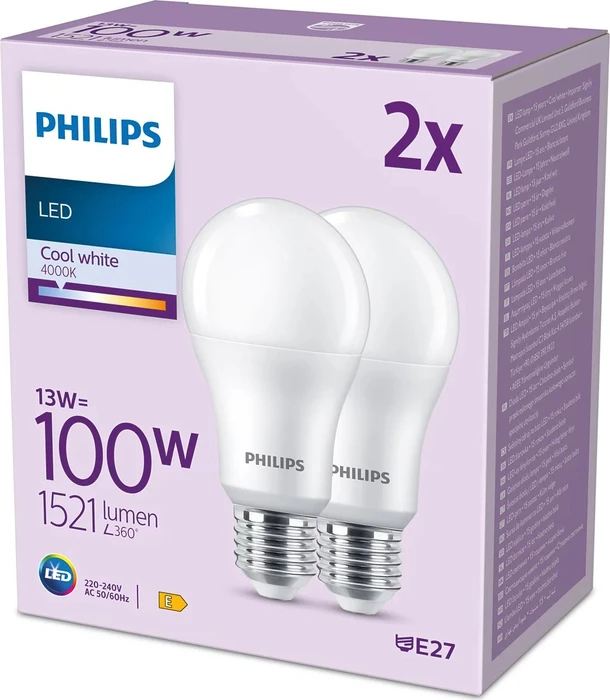 Philips Classic LED Birne E27 13W/840, 2 Stück