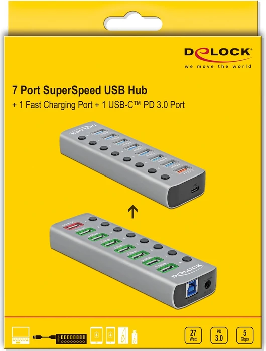 DeLOCK USB-Hub, 7x USB-A 3.0, USB-B 3.0 [Buchse]