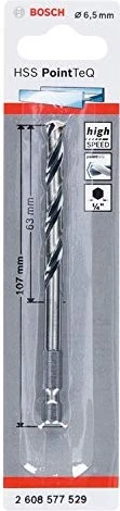 Bosch Professional HSS PointTeQ Spiralbohrer, 6.5x63x107mm, 1 Stück