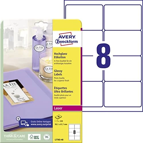 Avery-Zweckform Etiketten mit Spezialbeschichtung, 99.1x67.7mm, weiß, 40 Blatt (320 Etiketten)