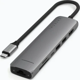 Satechi 7-in-1 Slim Multiport Adapter, Space Grey, USB-C 3.1 [Stecker] (ST-P7SM)