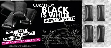 Curaden Curaprox Black is White Zahnpflegekaugummi, 12 Stück
