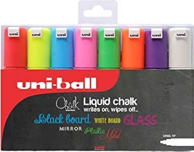 Uni-Ball ChalkGlass Marker Chisel Tip PWE-8K sortiert, 8er-Set