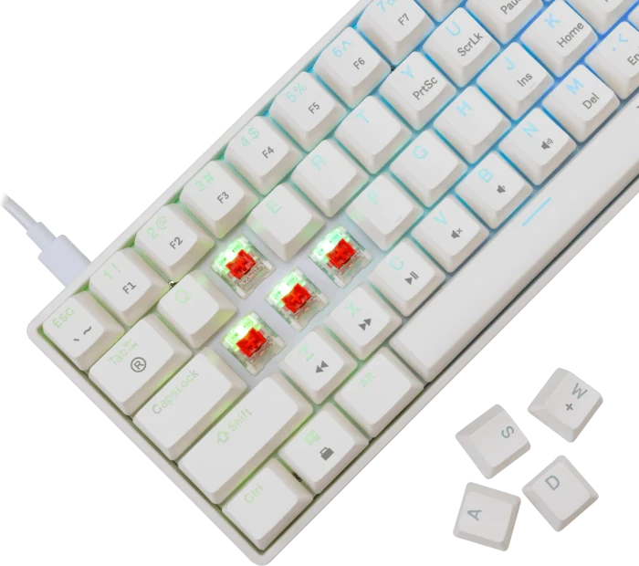 White Shark SHINOBI 2, weiß, LEDs RGB, hot-swap, RED Switches, USB, US