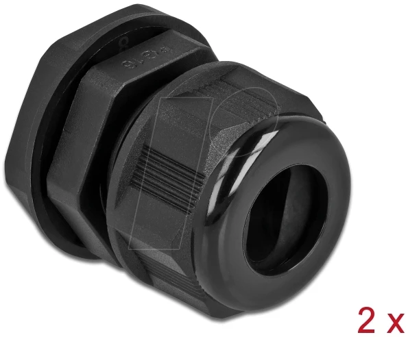 DeLOCK Kabelverschraubung PG16 für Flachkabel, schwarz, 2 Stück