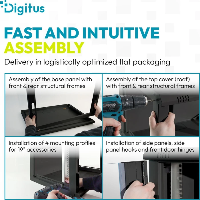 Digitus Dynamic-N Serie 19" Wandgehäuse 7HE, unmontiert, Sicherheitsglastür, IP2X, RAL 9005, 450mm tief