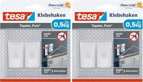 tesa Powerstrips Haken mini Tapete/Putz weiß, 2 Stück