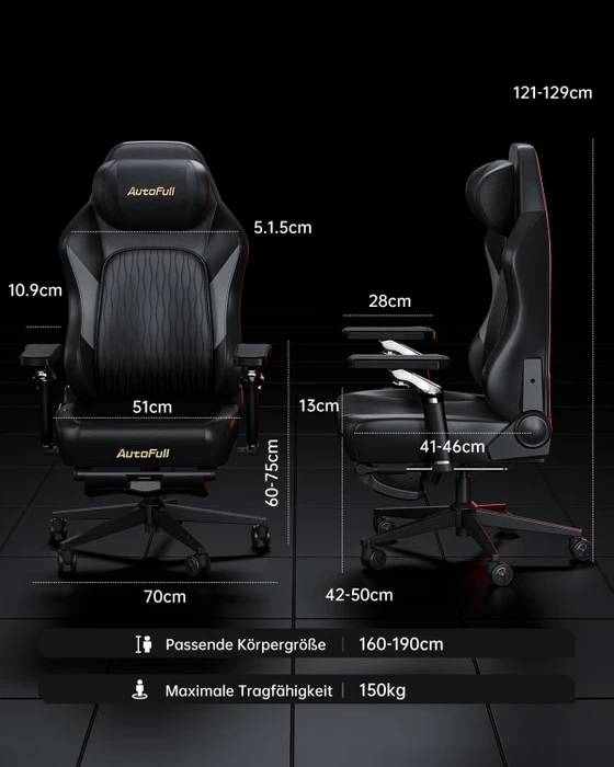 AutoFull M6 Pro 2.0 Gamingstuhl, schwarz