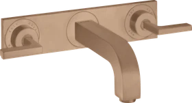 Hansgrohe Axor Citterio 3-Loch Waschtischarmatur für Wandmontage mit Hebelgriffen und Platte brushed red gold