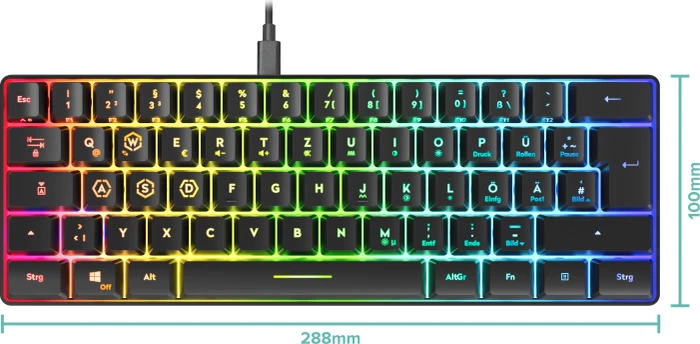 Speedlink Letos RGB 60% Gaming Keyboard, schwarz, LEDs RGB, USB, DE