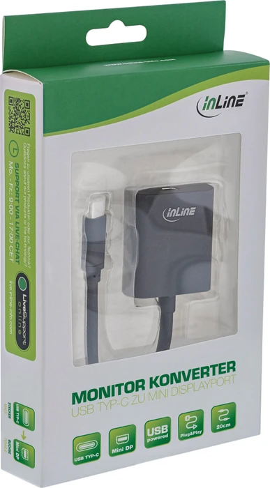 InLine Monitor Konverter USB-C Stecker auf Diplayport-Mini Buchse schwarz