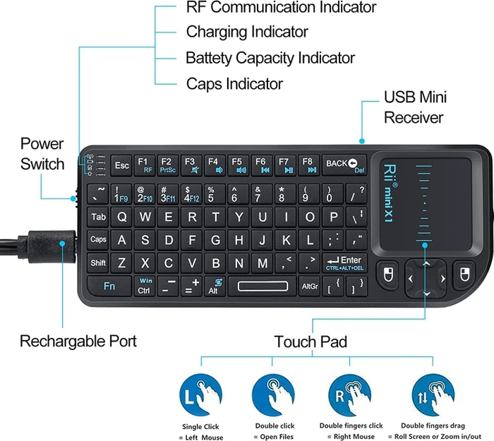 Riitek Rii Mini Wireless Keyboard X1, USB, UK