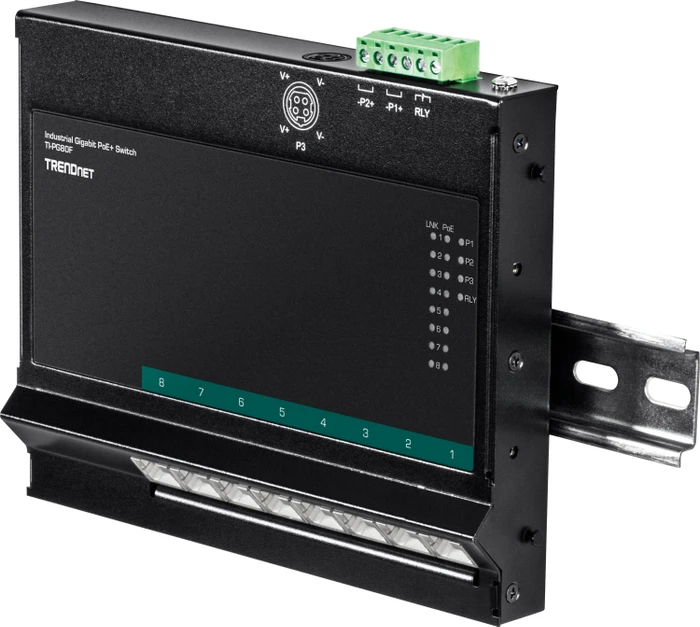 TRENDnet TI Hardened Industrial Wallmount Gigabit Switch, 8x RJ-45, 200W PoE+