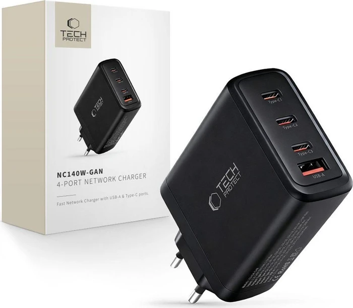 Tech-Protect NC140W Wall Charger 4-Port PD 140W schwarz