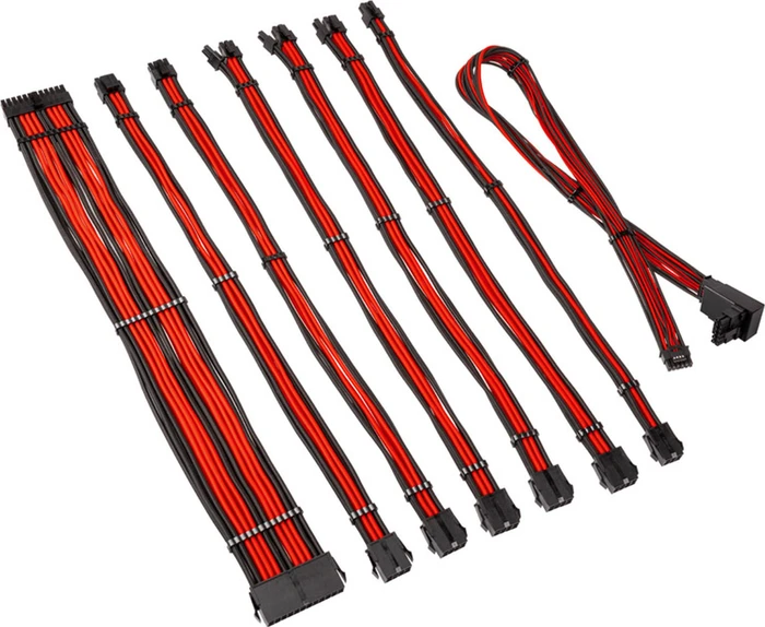 Kolink Core Pro Braided Cable Extension Kit 12V-2x6, Typ 2, Sense-Pins an der Unterseite, Jet Black/Racing Red