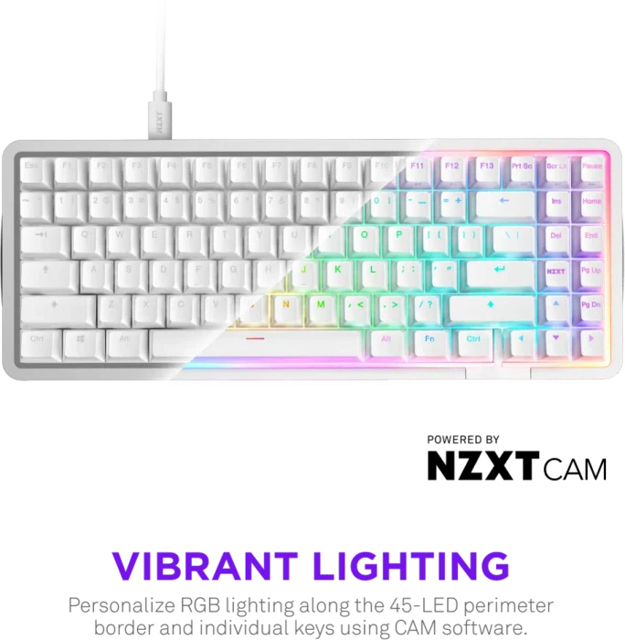 NZXT Function Elite MiniTKL, matt weiß, LEDs RGB, hot-swap, NZXT Magnetic, USB, DE