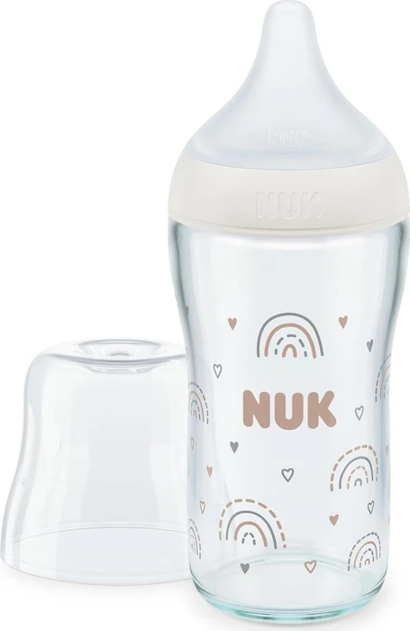 NUK NUK Perfect Match Trinkflasche mit weichem Silikon-Trinksauger, 3+M, 230ml, weiß