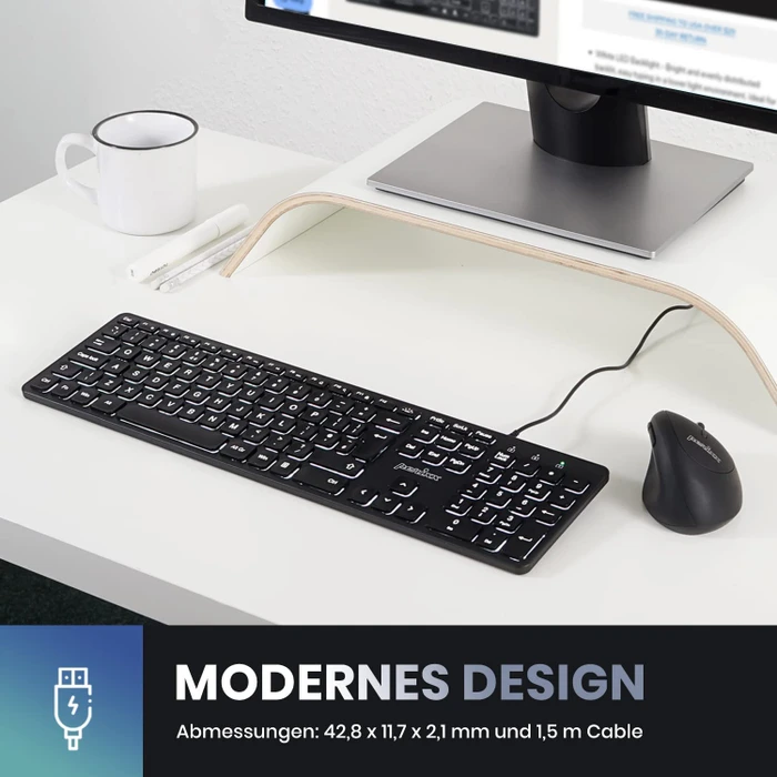Perixx Periboard-331 Großschrift-Tastatur, schwarz, LEDs weiß, USB, DE