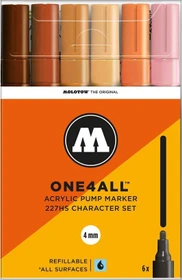 Molotow ONE4ALL 227HS 4mm Acrylmarker Character-Set sortiert, 6er-Set, Etui
