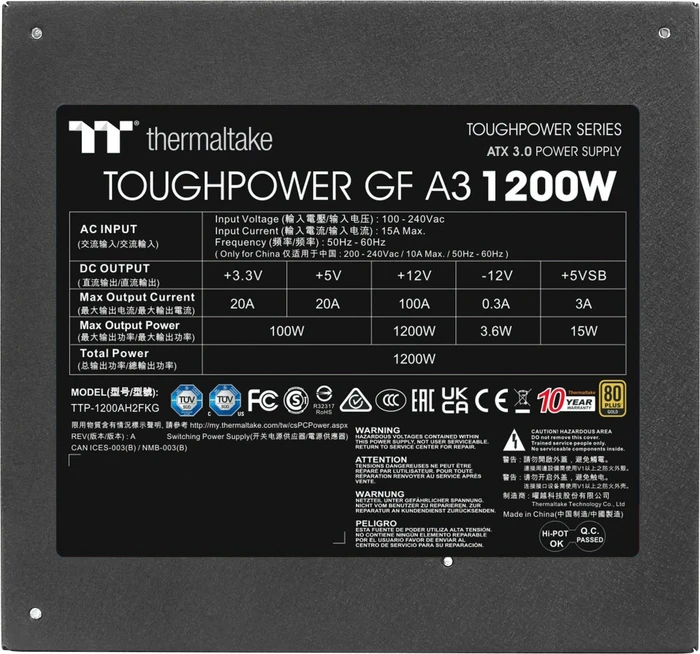 Thermaltake ToughPower GF A3 Gold 1200W, ATX 3.0