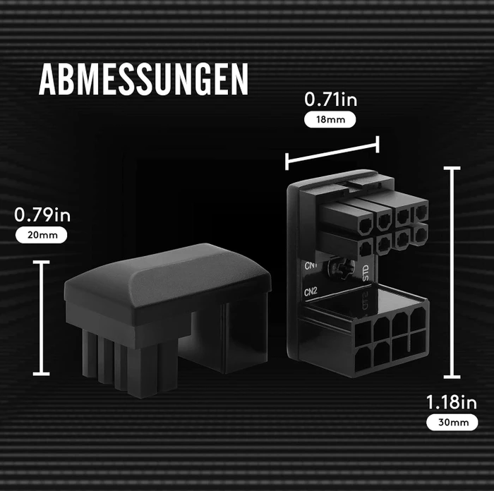 EZDIY-FAB 8-Pin PCIe Winkeladapter 180°, Variante STD, Lasche unten, schwarz, 2er-Pack