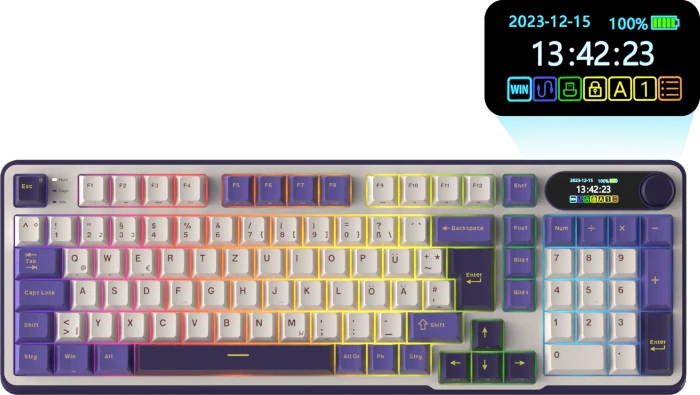 RK Royal Kludge S98, Lavendel Lila, 96%, hot-swap, RK Linear Viridian, USB/Bluetooth, DE