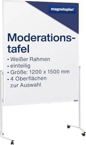 Magnetoplan Moderationstafel, mobile Pinnwand mit weißem Karton, weiß, 120x150cm