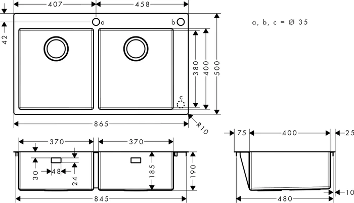 Hansgrohe S71 S712-F765 370/370 flächenbündig Doppelspüle edelstahl