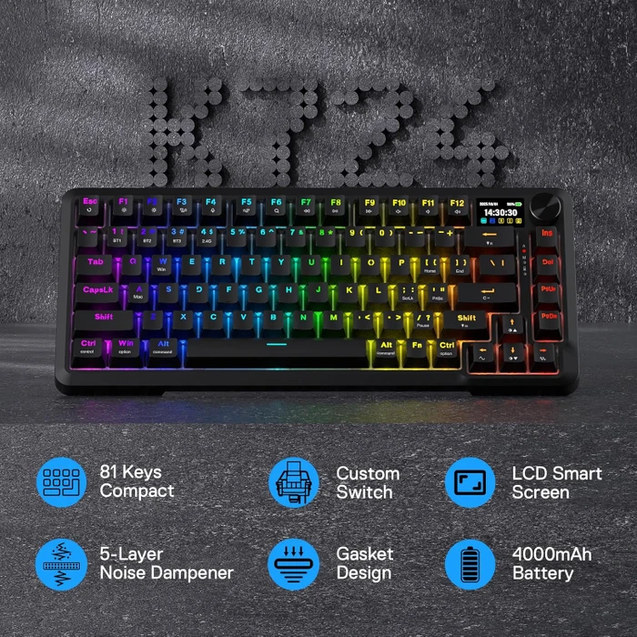 Redragon Behemoth K724 Pro Wireless, schwarz, LEDs RGB, Mint Mambo, USB/Bluetooth, US