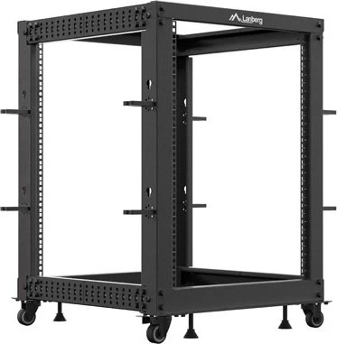 Lanberg Open Rack Series 19" Open Frame Rack 15HE, 4-Pfosten, mit Rollen, Flat Pack, tiefenverstellbar, 576-1033mm, RAL 9004, 657mm tief