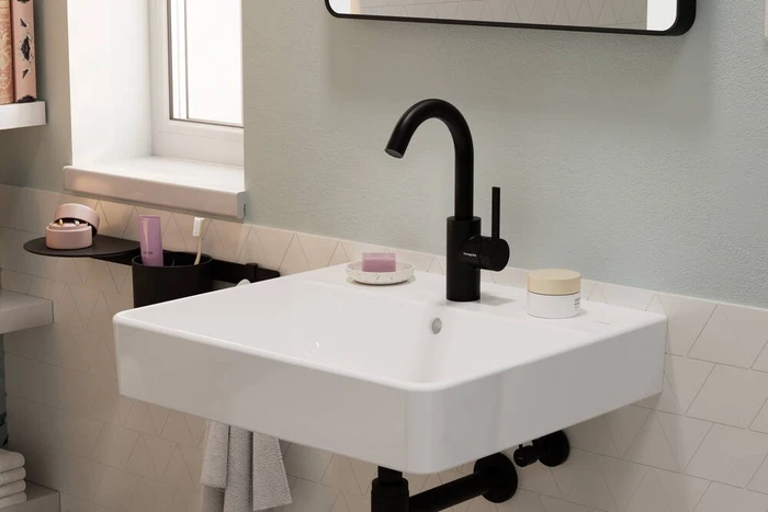 Hansgrohe Zesis S Einhebel-Waschtischmischer 210 CoolStart mit Schwenkauslauf und Zugstangen-Ablaufgarnitur mattschwarz
