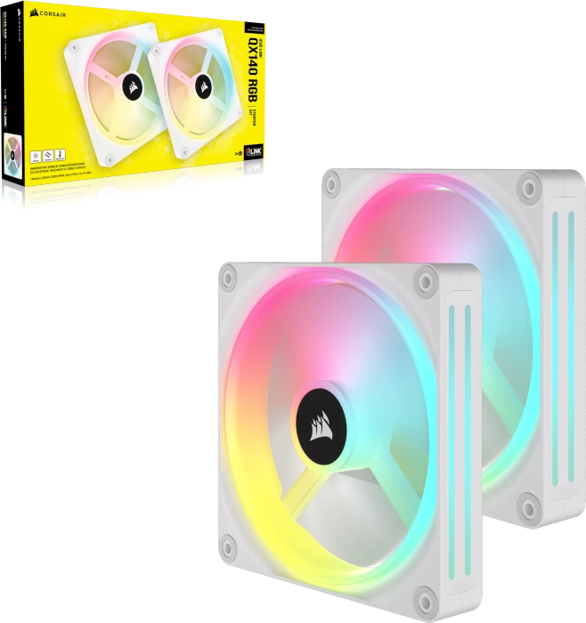 Corsair iCUE LINK QX140 RGB Starter Kit, weiß, LED-Steuerung, 140mm, 2er-Pack