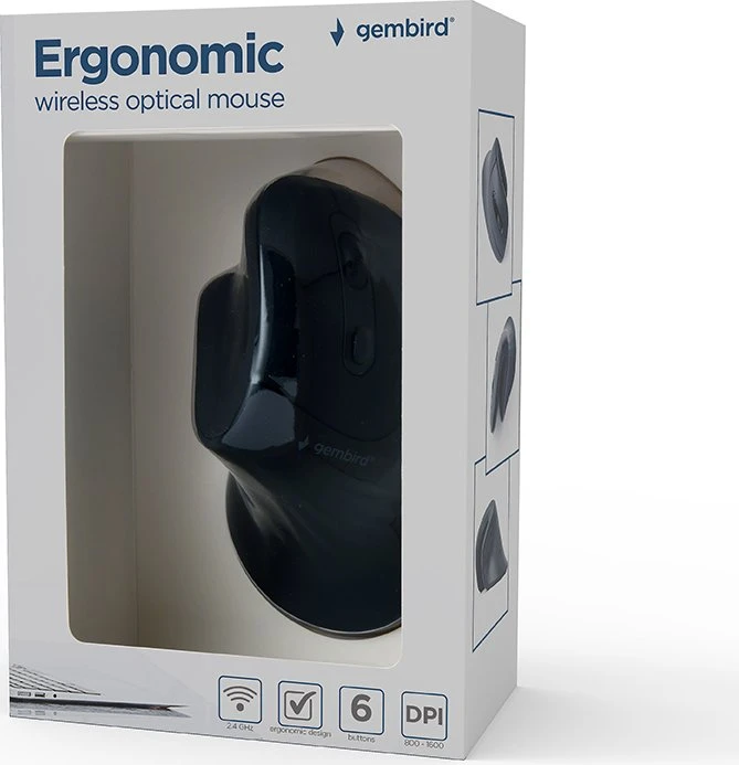 Gembird Ergonomic 6-Button Wireless Optical Mouse ERGO-03 schwarz, USB