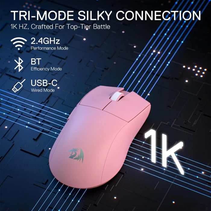Redragon M916 K1NG Pro 1K 3-Mode Wireless Gaming Mouse pink, USB/Bluetooth
