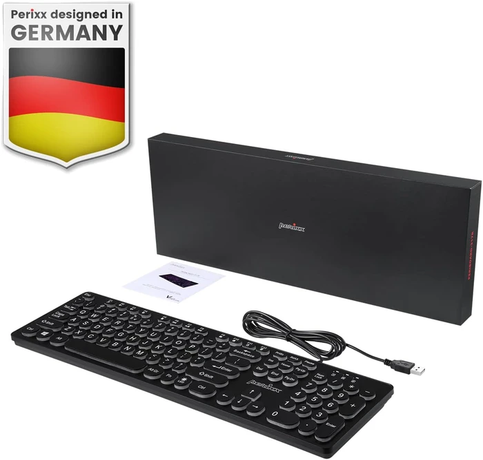 Perixx Periboard-317 R, schwarz, beleuchtet, USB, DE