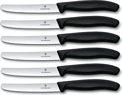 Victorinox Swiss Classic Tomaten- und Tafelmesser mit Wellenschliff schwarz, 6 Stück