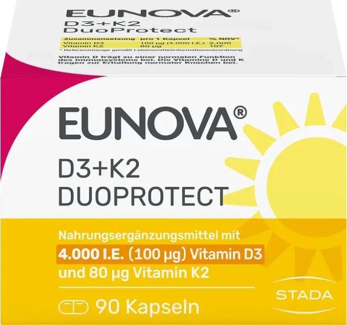 Stada Eunova DuoProtect D3 + K2 4000 I.E. Kapseln, 90 Stück
