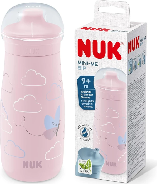 NUK Mini-Me Sip Trinkflasche mit Trinkaufsatz, 9+M, 300ml, rosa