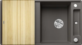 Blanco Axia III 5 S-F InFino Becken reversibel mit Ablauffernbedienung vulkangrau inkl. Holzschneidebrett
